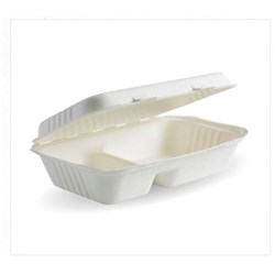 BIOPAK 9X6X3 2-COMPARTMENT BIOCANE CLAMSHELL 125&#39;S (2)