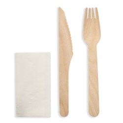 FUTURE FRIENDLY UNCOATED WOODEN CUTLERY SET KNIFE, FORK &amp; NAPKIN (250'S)